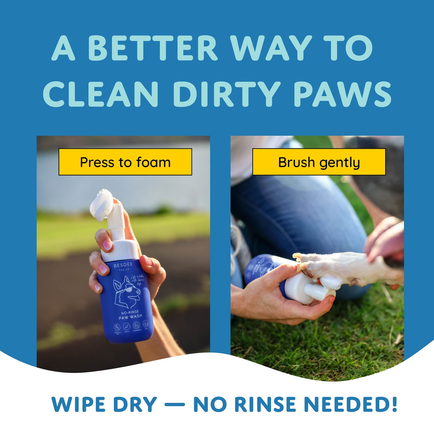 Dog Paw Cleaner. No-Rinse, Puppy Paw Wash - Gentle, Safe, Fragrance-Free, pH Balanced & Deep Cleaning. Earth Friendly Tablets. Safe for All Dogs - Small, Medium, and Large.