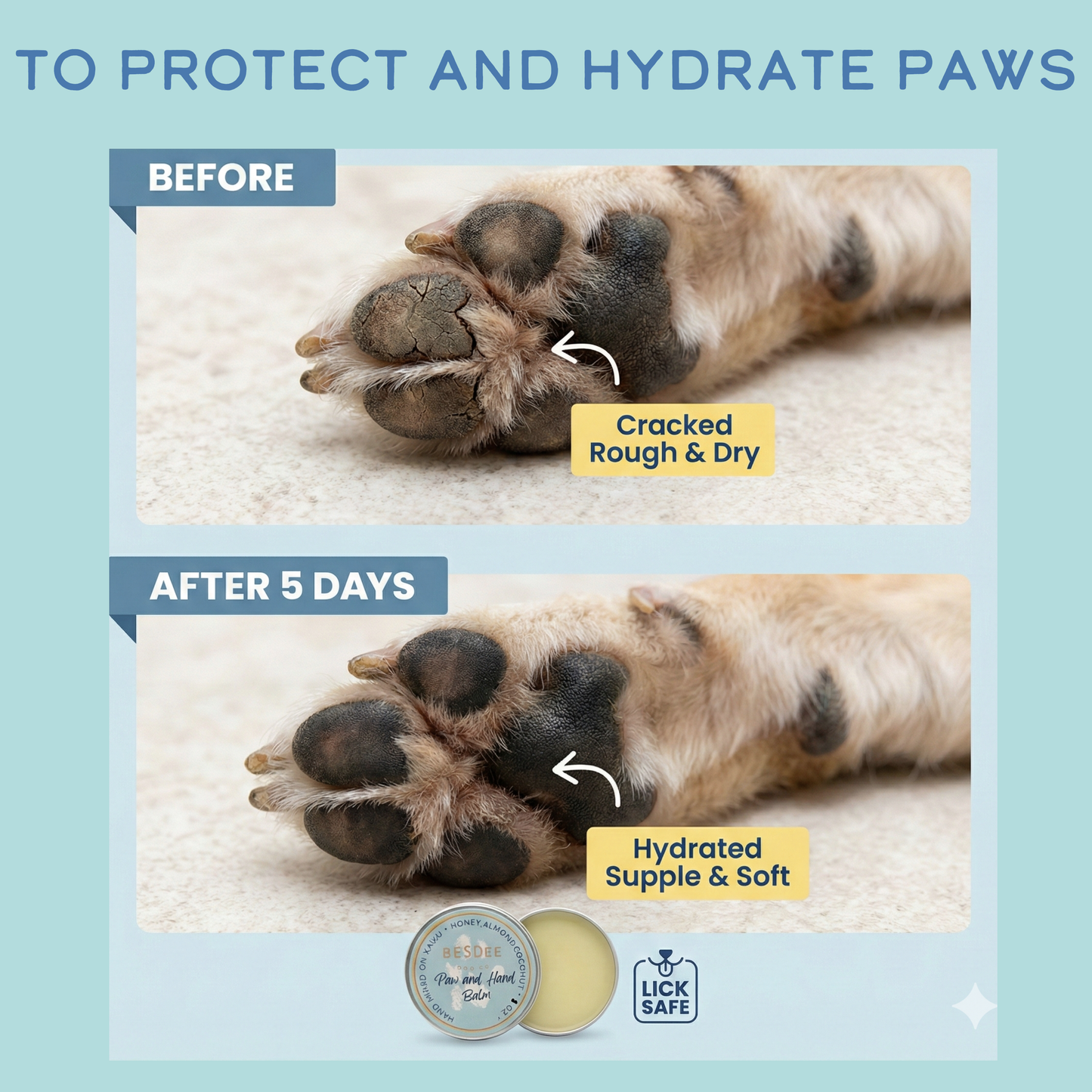 Besdee Paw and Hand Balm available in 1oz and 2oz tin sizes