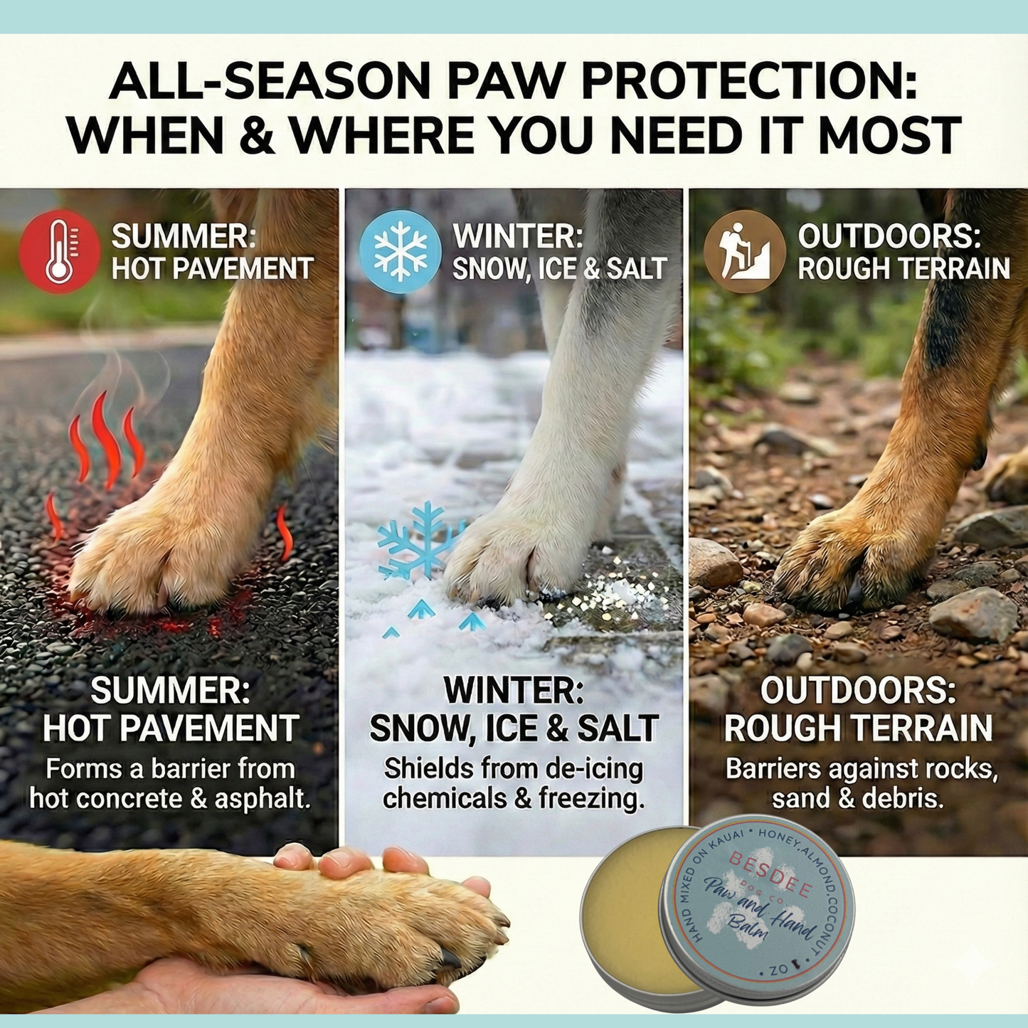 Besdee paw balm - lick-safe, doubles as moisturizing hand balm