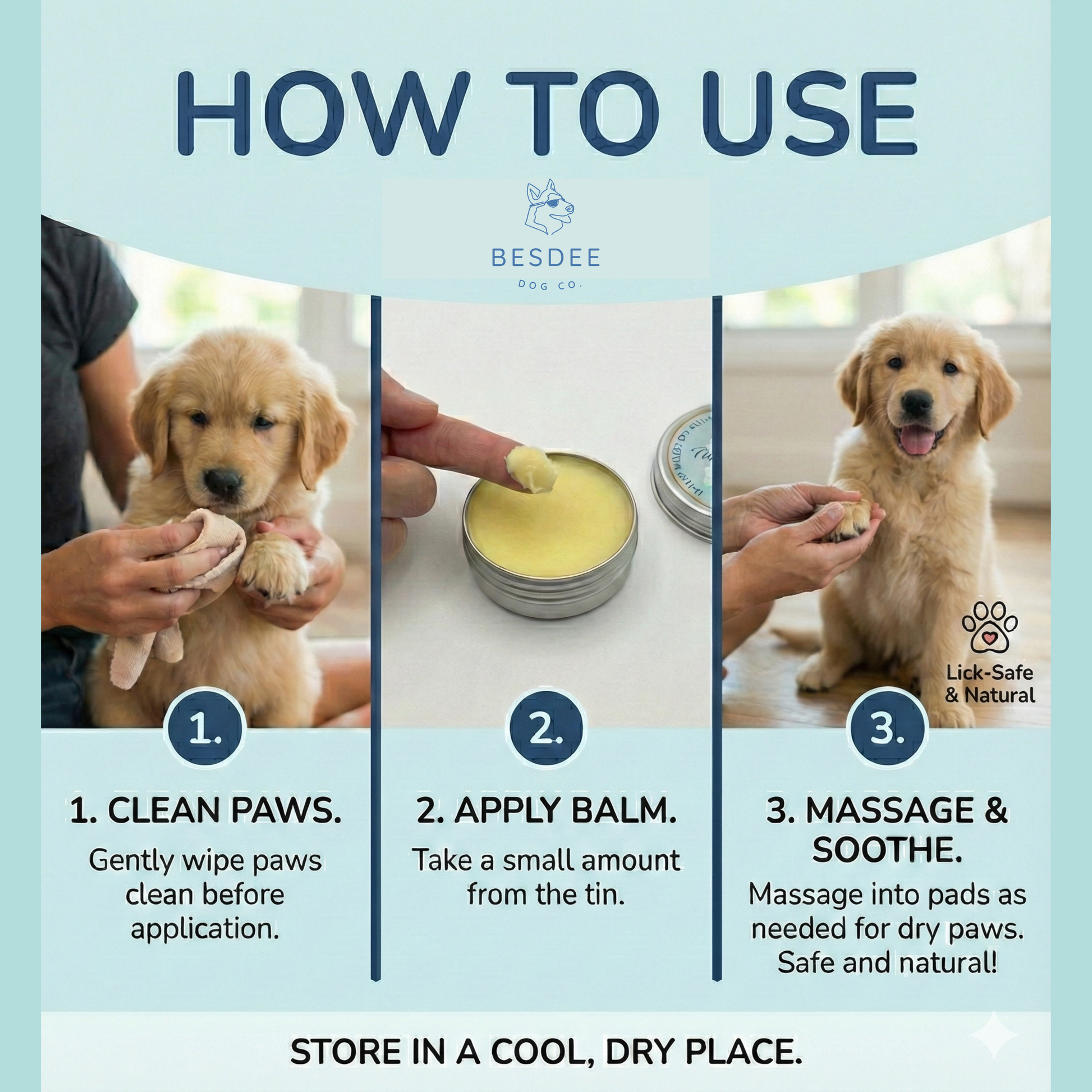 Besdee dog paw balm protecting paws from hot pavement, sand, and rough trails